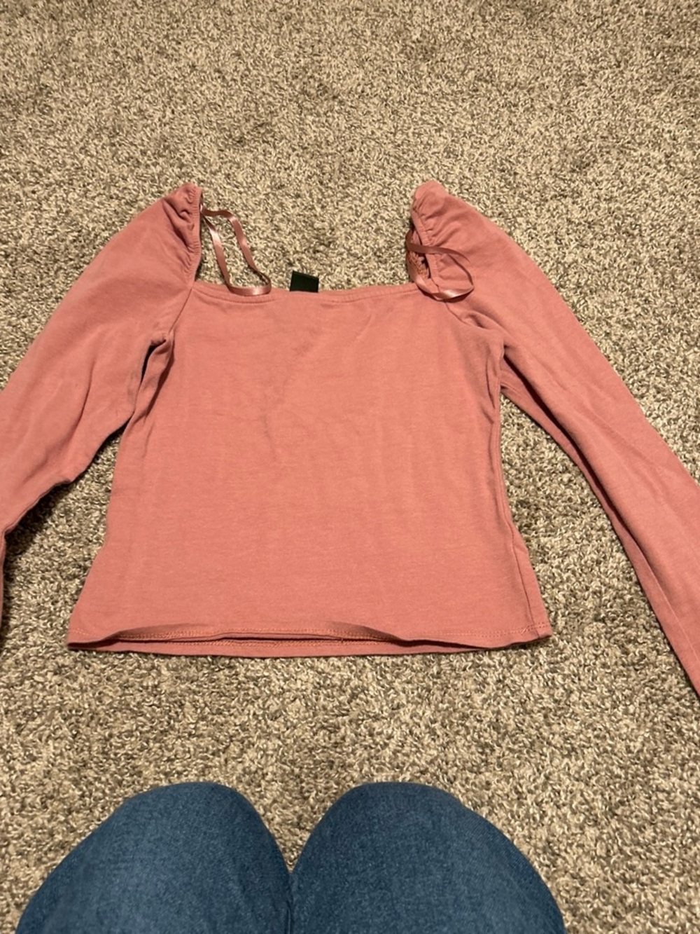 wild fable Square Neck Long Sleeve Top in Dusty Rose